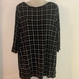 J. Jill Wearever Collection Black & White Windowpane Plaid 3/4 Sleeve Knit Tunic